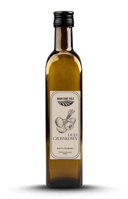 Butelka_250ml_świeżego_oleju_czosnkowego_rzepakowego_Madejowe_Pole